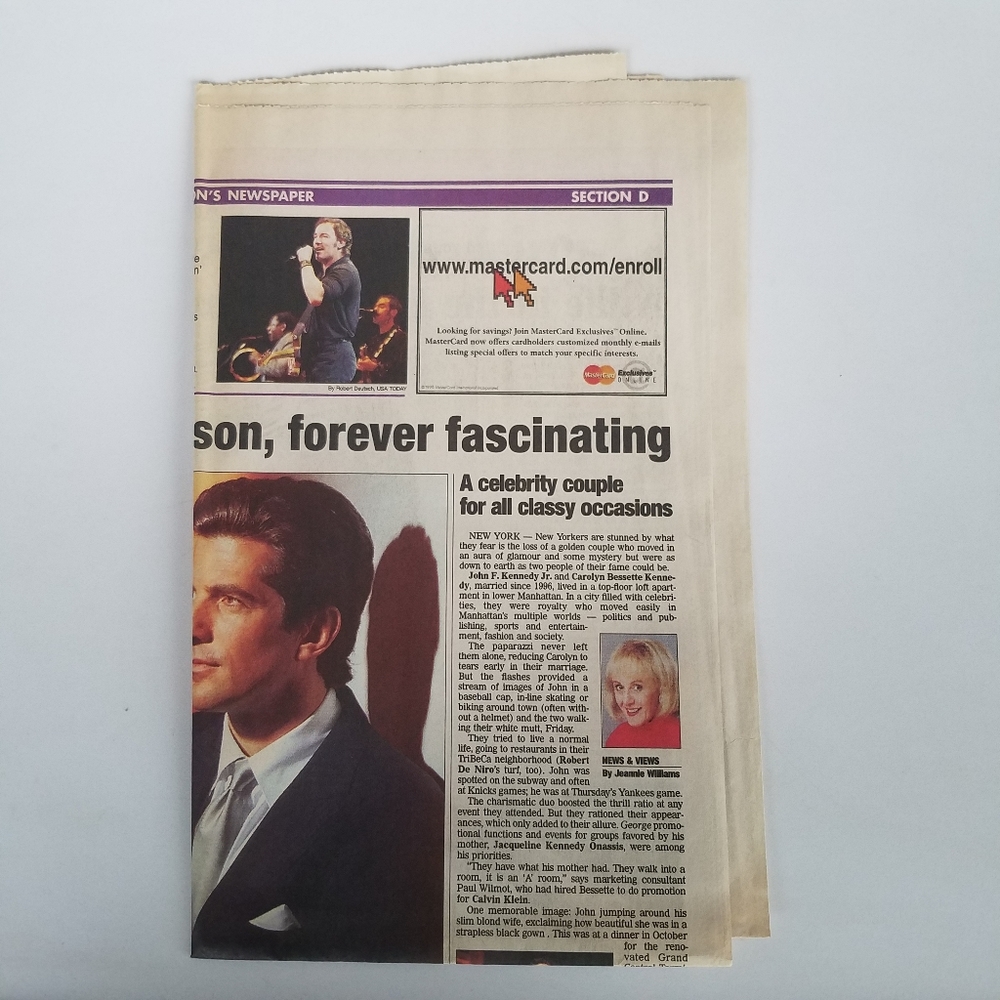 Newspaper USA Today JFK Jr  Favorite Son Forever Fascinating July 19 1999 Tub11